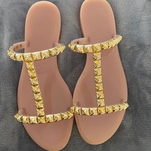 Blush and Gold Stuart Weitzman studded sandals, 10